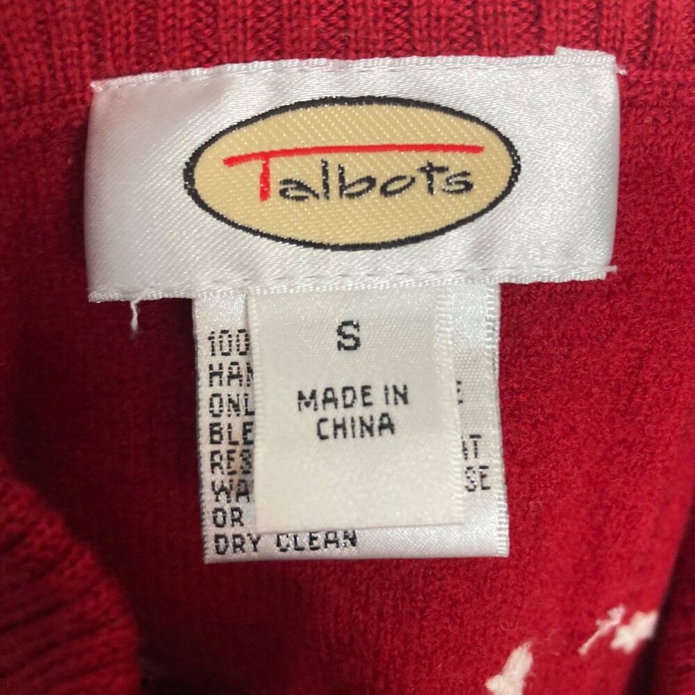 Talbots Red Wool Embroidered Holiday Vest Small Snowflake Snowman Full Zip XMas - Picture 4 of 6